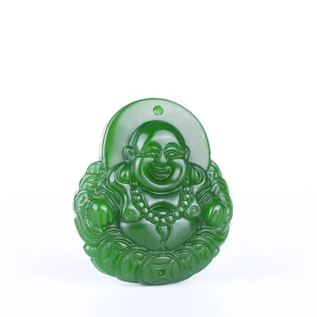 Naravni Green Jade Denar Buda Ogrlico, Obesek, Kitajski Vklesan Čar Nakit Dodatki Modni Amulet za Moške, Ženske, Darila
