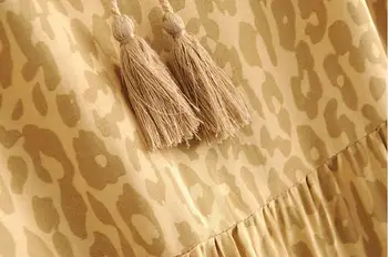 Bohemian Tassel Vezna navzgor Proti vratu Leopard Špageti Trak Obleko Rumena Etnične Ženska Tok Naguban Shappy Dolge Obleke