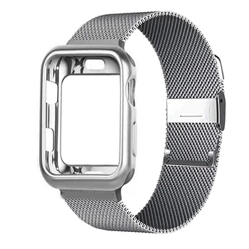 Kovček+pas za Apple Watch 6 band 44 mm 40 mm 42mm 38 mm Kovinski pas Milanese Zanke zapestnica watchband za iWatch serije 6 5 4 3 44 mm