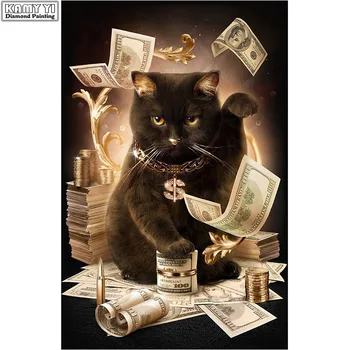 Denar mačka črna mačka diamond slikarstvo diamond vezenje ročno 5D DIY polno vdelan diamant živali obrti risanka doma dekoracijo