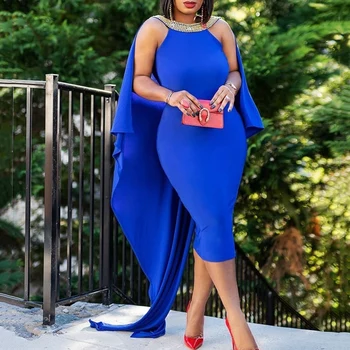 Royal Modre Ženske Obleke 2020 Seksi Beading Backless Bodycon Dolgo Pot Maxi Stranka Obleko Klub Večerja Haljo Vestiods Afriški Stil