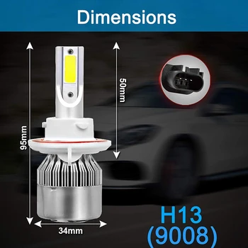 (2 Pack) za H13 / 9008 LED Smerniki Žarnice (Blizu in Daleč) C6 Conversion Kit, 72W 8500LM 6500K Cool White