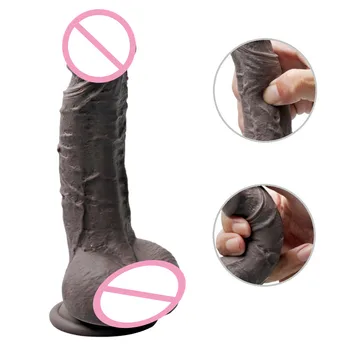 8 Inch Temno Rjava, Silikonski Vibrator s Sesalno Pokal Mehki Penis Za Vaginalne G-spot Analni Igra za Odrasle Sex Igrača Za Žensko Samozadovoljevanje