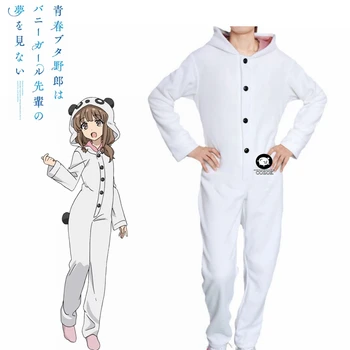 Seishun Buta Yarou wa Azusagawa Kaede Panda Živali Eno-kos Jumpsuits Pižamo Sleepwear Anime Obleko Kostume, Cosplay