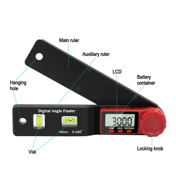 Digitalni Merilnikom. Kota Finder Inclinometer elektronske Ravni 360-stopinjski z brez Magnetov Ravni kota nagiba test Vladar