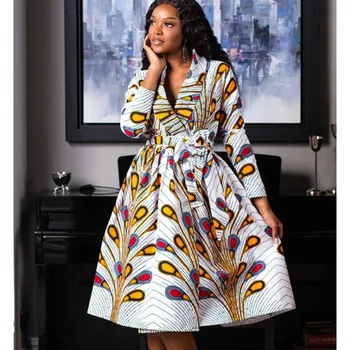 2020 Nov Modni Afriške Obleke Za Ženske, Jeseni, Pozimi Dashiki Afriki Slog Tiskanja Bogato Bazin Dashiki Vrh Midi Obleke