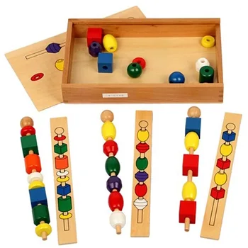 Puzzle Igrače za Otroke, Pisane Lesene Izobraževalne Oblike Palico Beading Igrače za Otroka Kognitivne Roko oči Usklajevanja Igrača