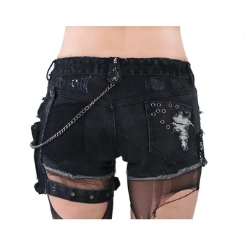 Gothic Rock sponke v odprtino Vroče Hlače modni črno Visual Kei Bombaž Težkih Kovin Verige Jeans kratke hlače S-3XL Punk Rave K-127