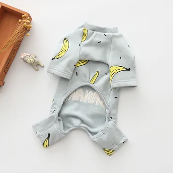 Srčkan Korejskem Slogu Pes Jumpsuit Chihuahua Yorkie Pižamo Banana Natisnjeni Psiček Obleko Hišni Ljubljenčki Modi Bombažno Obleko, Mehka Oblačila