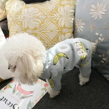 Srčkan Korejskem Slogu Pes Jumpsuit Chihuahua Yorkie Pižamo Banana Natisnjeni Psiček Obleko Hišni Ljubljenčki Modi Bombažno Obleko, Mehka Oblačila