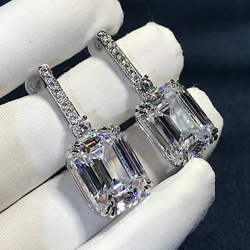 Luksuzni Emerald Cut 3ct Lab Diamond Visijo Uhan Pravi 925 Sterling srebrni Nakit Stranko Poroko Spusti Uhani za Ženske Poročne