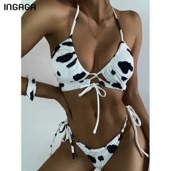 INGAGA Push Up Bikini Ženske Kopalke, Seksi Belušno Kopalke Povodcem Biquini Mikro Tangice Lok Kopalne Obleke Živali Bikini Komplet