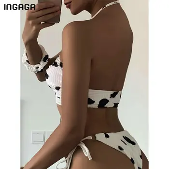 INGAGA Push Up Bikini Ženske Kopalke, Seksi Belušno Kopalke Povodcem Biquini Mikro Tangice Lok Kopalne Obleke Živali Bikini Komplet