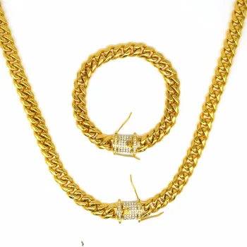 UWIN 10 mm Moških Kubanski Miami Povezavo Ogrlica iz Nerjavečega jekla Nosorogovo Zaponko Ledeni Iz Zlata, srebrna barva Hip hop Verige Ogrlica 76 cm