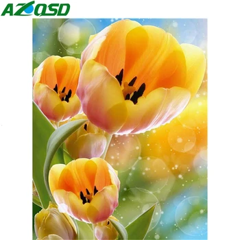 AZQSD Diamond Slikarstvo Mozaik Cvet Polno Kompleti Obrt Diamond Vezenje Prodaje Tulipanov Polni Sveder Wall Art Dom Dekoracija