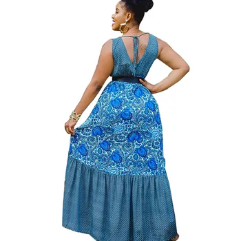 Nov Slog Afriške Dashiki Modni Brez Rokavov Cvet Tiskanja Obsežni Obleko Seksi Svoboden Dolgo Obleko Maxi Afriške Obleke Za Ženske
