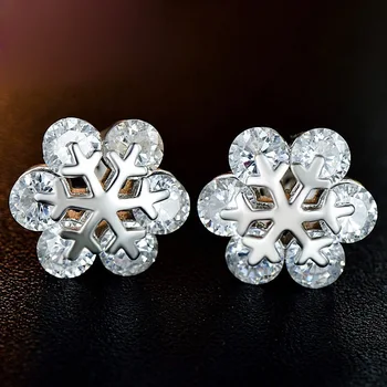 Kristalno Ženski Mala Snežinka Stud Uhani Srčkan Lab Diamond Sapphire Uhani Realno 925 Sterling Srebrni Uhani Za Ženske