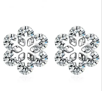 Kristalno Ženski Mala Snežinka Stud Uhani Srčkan Lab Diamond Sapphire Uhani Realno 925 Sterling Srebrni Uhani Za Ženske