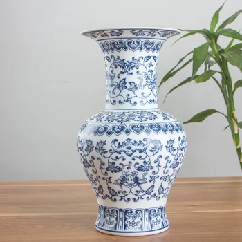 Ne Steklom Modre in Bele Porcelanaste Vaze Pomična Lotus Design Cvet Keramične Vaze Doma Dekoracijo Jingdezhen Vaze