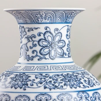 Ne Steklom Modre in Bele Porcelanaste Vaze Pomična Lotus Design Cvet Keramične Vaze Doma Dekoracijo Jingdezhen Vaze