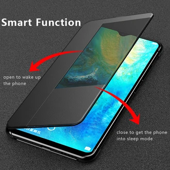 Za Huawei Mate 20X Kritje Primera Luksuzni PU Usnje Trdo Plastiko Shockproof Oklep Flip Pametno Okno Primeru Telefon za Mate 20X Primeru