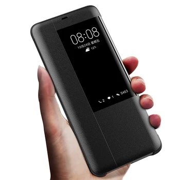Za Huawei Mate 20X Kritje Primera Luksuzni PU Usnje Trdo Plastiko Shockproof Oklep Flip Pametno Okno Primeru Telefon za Mate 20X Primeru