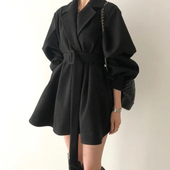 ženske zimski plašč volne 2020 jeseni, pozimi korejski oblačil vintage s pasom puff rokav bombaž toplo parkas plašči in jakne