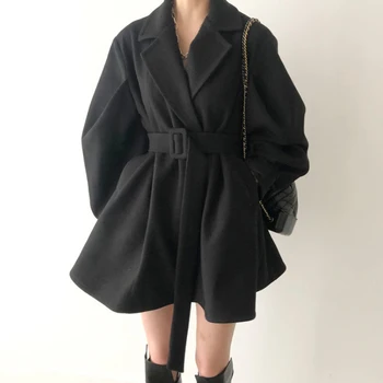 ženske zimski plašč volne 2020 jeseni, pozimi korejski oblačil vintage s pasom puff rokav bombaž toplo parkas plašči in jakne