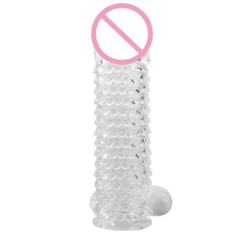 Vibrator Penis Rokavi za enkratno uporabo Kondoma Zamudo Dolg Rokav Kristalno Spike Dildos z vibriranjem Penis Rokavi Spolnih Igrač za Moške