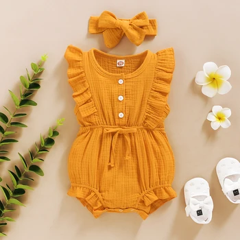 Baby Romper Nastavite z Glavo Jumpsuit Obleke Novorojenčka Barva igralne obleke Sunsuit Priložnostne Perilo Srčkan Obleko