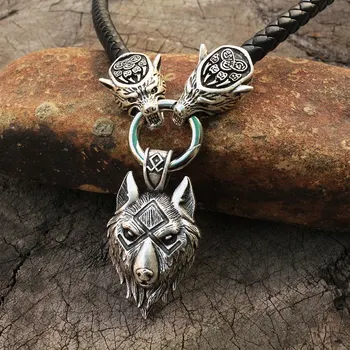 Moški ogrlica viking volk glavo z thor je kladivo mjolnir ogrlico, obesek norse talisman etnične nakit