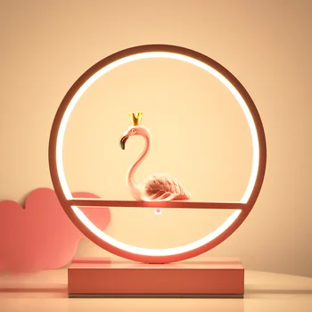 Romantični Flamingo namizne Svetilke Swan Tabela Svetlo Roza Dekor Lučka Ustvarjalne Postelji Svetilko Daljinski upravljalnik Luč za Poroko, Božič Darilo