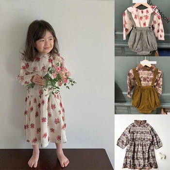 2019 CBC blagovne Znamke Nove Jesensko Zimske Otroci, Dekleta Obleke Tiskanja Cvet Dolg Rokav Princesa Obleko Otroka Otrok Bombaž Princesa Obleke
