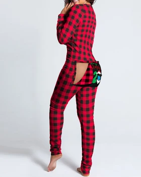 2021 Novo Leto, Božič Funkcionalne Buttoned Zavihek Mozaik Natisnjeni Odraslih Pižamo bo Ustrezala Žensk Homewear Snemljiv Jumpsuits