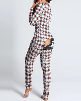 2021 Novo Leto, Božič Funkcionalne Buttoned Zavihek Mozaik Natisnjeni Odraslih Pižamo bo Ustrezala Žensk Homewear Snemljiv Jumpsuits