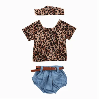 2020 blagovne Znamke Baby Dekleta 0-24M Leopard T-Shirt Ruffle VRH+Traper Hlače, Hlače, Obleke Nove Modne Poletne Otroci Oblačila Sklop 3Pcs