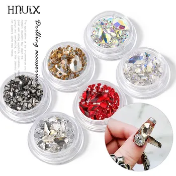 HNUIX 6Box 3D Okrasnih Nail Art Okraski Sequins Flatback Diamond Nezakonitih Rhombus Nohtov Okrasnih Kamnov Čar Nail Art