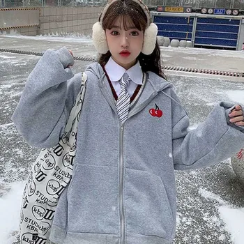 Korejski različico plus žamet debele ženske hooded letnik letnik hoodies ženske jeseni in pozimi svoboden Japonski zadrgo ins cardig