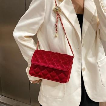 Vintage Predalčni Kvadratnih Crossbody vrečko 2020 Moda New Visoke kakovosti Žamet Žensk Oblikovalec Torbici Verige Ramenski Messenger Bag