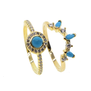 ZLATO BARVO modni nakit prstan iz utrla bela cz modra turquoises kamen moda za ženske, polno prst udejstvovanje žensk obroči