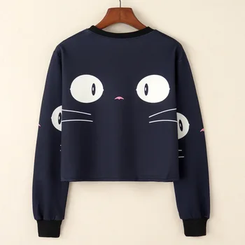 Bts Harajuku - vodja risanke mačka oči dame moda dolgo oplaščeni hoodies tiskanje