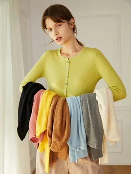 SuyaDream Ženske Volna puloverji Volne O vratu Puloverji Long Sleeve Solid Rebro knits Puloverji 2020 Jesen Zima Polo Majica