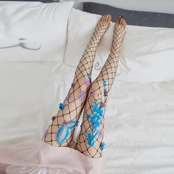 Feitong velika očesa ribja mreža nogavice seksi pantyhose za ženske 2018 Nove Ženske nogavice lolita Design srčkan cvet Tatoo Stranka hlačne Nogavice
