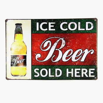 Retro Kovinski Tin Znaki Plakat Ledeno Hladno Pivo Prodajajo Tukaj stenske nalepke doma dekor