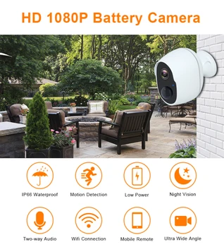 1080p BatteryWireless nadzorna Kamera Z Wifi Doma zunanje Varnosti Battery Alarm (Alarm Avdio Prostem baterijsko Napajanje IP Kamere