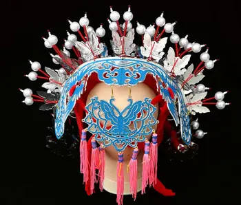 Vintage Poroko Klobuk Za Ženske Poročne Pokrivala Kitajski Peking Opera Pokrivala Drama Kopalke Dodatki Stari Phoenix Krono