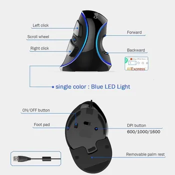 Delux Navpično Miška Ergonomske Žično Miši, 1600 DPI Nastavljiv Optična Miška LED Osvetljen Urad Igralec Miši Z Zapestje Ostalo Za PC