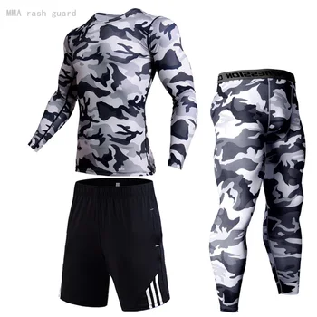 Novo 3-kos obleko za Moške Prikrivanje trenirko Vroče prodaja Zimske tek bo ustrezala Stiskanje hulahopke MMA T-shirt Quick dry rashgard