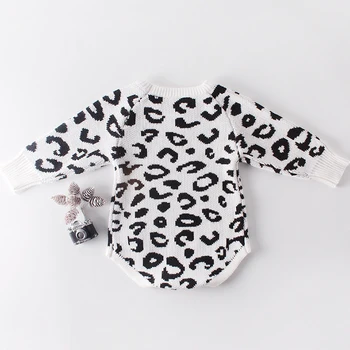 Jeseni Baby Dekleta Modni leopard Baby Bodysuits Pleteni Oblačila za Novorojenčka Oblačila Sweet Princess Twin Plesti Bombaž Telo Pulover