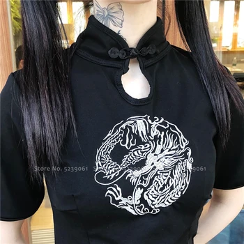 Ženske Vezenje Cheongsam Tradicionalni Kitajski Stil Oblačenja Zmaj Qipao Dekle Hanfu Gothic Stranka Ulične Vestido Azijskih Oblačila